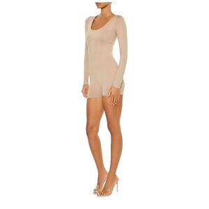 Forever 21 Sculpt Romper Winter Wheat Long Sleeve Bodysuit Size L NWT Contour